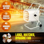 CHAUFFAGE À INFRAROUGE DR-910M, 240V 10000W, Chauffage industriel robuste à câblage fixe pour atelier et garage avec chariot et thermostat réglable, Blanc