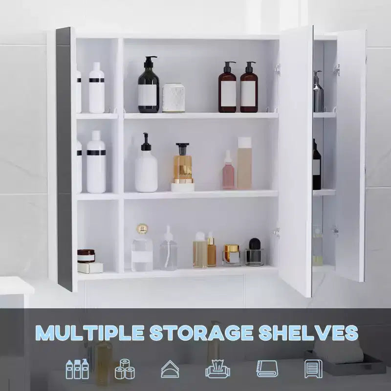 Armoire à pharmacie à LED, organisateur de miroir de salle de bain mural avec interrupteur tactile variateur, chargement USB