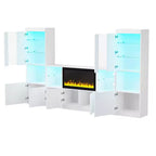 Meuble TV moderne avec lumières LED pour téléviseur de 75 pouces, table console multimédia avec étagères en verre trempé et foyer non chauffant