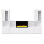 Meuble TV moderne avec lumières LED pour téléviseur de 75 pouces, table console multimédia avec étagères en verre trempé et foyer non chauffant