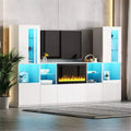 Meuble TV moderne avec lumières LED pour téléviseur de 75 pouces, table console multimédia avec étagères en verre trempé et foyer non chauffant