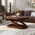 31.5 Modern Oval Coffee Table with X-Shaped Base, Minimalist Wood Veneer Sofa Center Table for Living Room or Home Office-Panipeachy