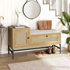 Banc à chaussures en rotin avec rangement, banc d'entrée avec tiroir à abattant, banc de rangement à chaussures pour couloir et chambre à coucher