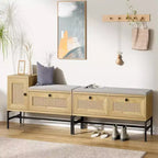 Banc à chaussures en rotin avec rangement, banc d'entrée avec tiroir à abattant, banc de rangement à chaussures pour couloir et chambre à coucher