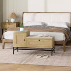 Banc à chaussures en rotin avec rangement, banc d'entrée avec tiroir à abattant, banc de rangement à chaussures pour couloir et chambre à coucher