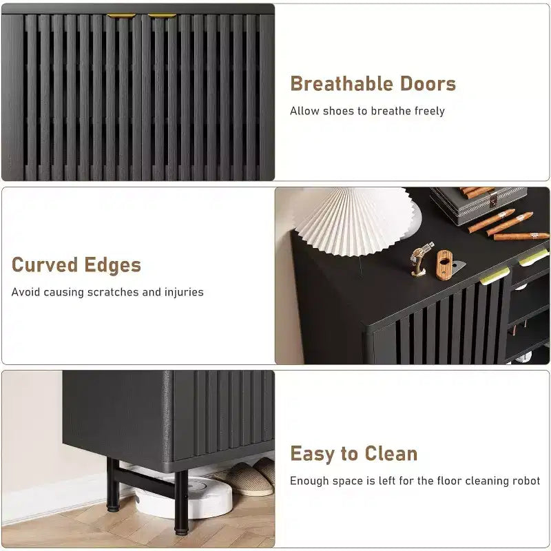 Meuble à chaussures 6 niveaux avec portes, Organisateur de rangement à chaussures en bois, Portes persiennes, Meuble à chaussures étroit autoportant pour entrée/couloir, Peut contenir 24 paires
