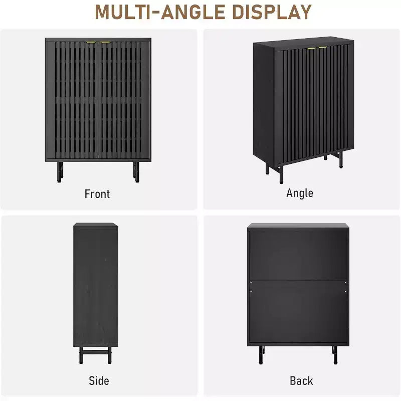 Meuble à chaussures 6 niveaux avec portes, Organisateur de rangement à chaussures en bois, Portes persiennes, Meuble à chaussures étroit autoportant pour entrée/couloir, Peut contenir 24 paires