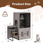 Meuble de litière pour chat, cache-litière 2-en-1 – Meuble de rangement double couche pour chat avec échelle amovible, poteaux à griffer et portes