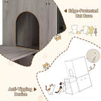 Meuble de litière pour chat, cache-litière 2-en-1 – Meuble de rangement double couche pour chat avec échelle amovible, poteaux à griffer et portes