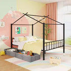 Lit cabane en métal pleine taille Costway avec 2 tiroirs en tissu Lit plateforme robuste