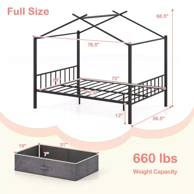 Lit cabane en métal pleine taille Costway avec 2 tiroirs en tissu Lit plateforme robuste