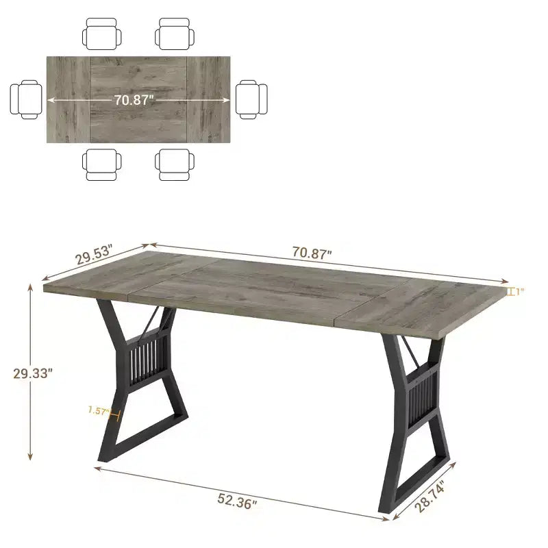 GustoWave 70.8 Table de salle à manger de ferme pour 4 à 6 personnes - Table de cuisine avec pieds en métal robustes pour salon, salle à manger