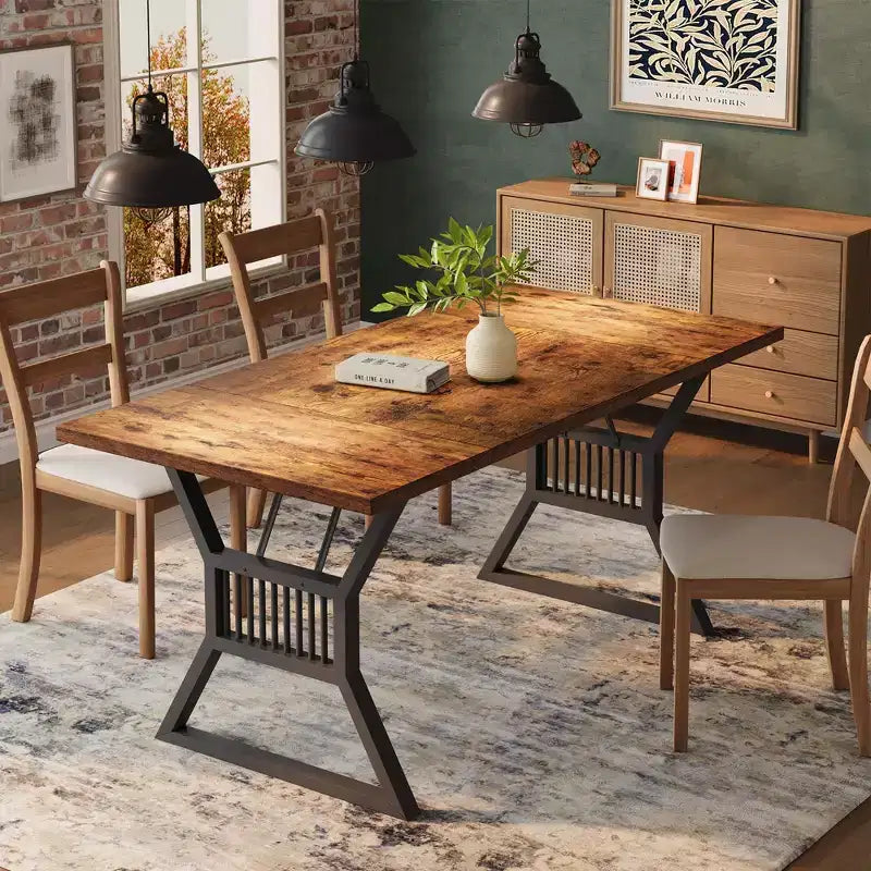 GustoWave 70.8 Table de salle à manger de ferme pour 4 à 6 personnes - Table de cuisine avec pieds en métal robustes pour salon, salle à manger