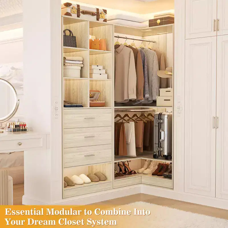 Besiost Lot de 2 systèmes de rangement de placard autoportants avec 4 tiroirs, organisateur de dressing avec tringle à vêtements