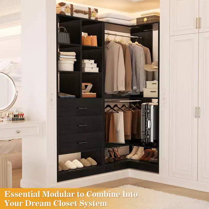 Besiost Lot de 2 systèmes de rangement de placard autoportants avec 4 tiroirs, organisateur de dressing avec tringle à vêtements