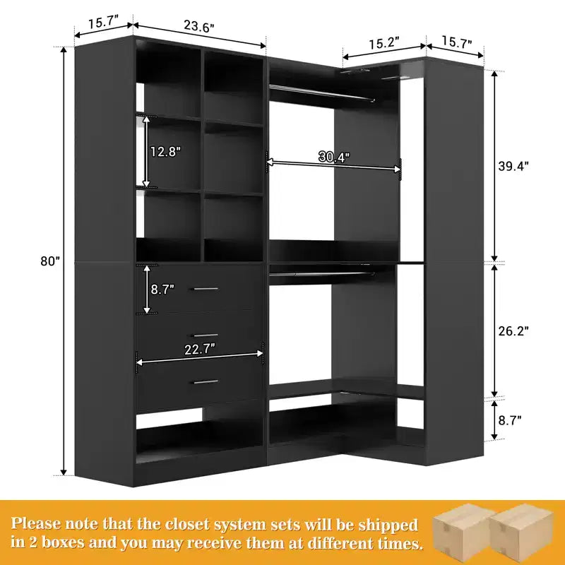 Besiost Lot de 2 systèmes de rangement de placard autoportants avec 4 tiroirs, organisateur de dressing avec tringle à vêtements