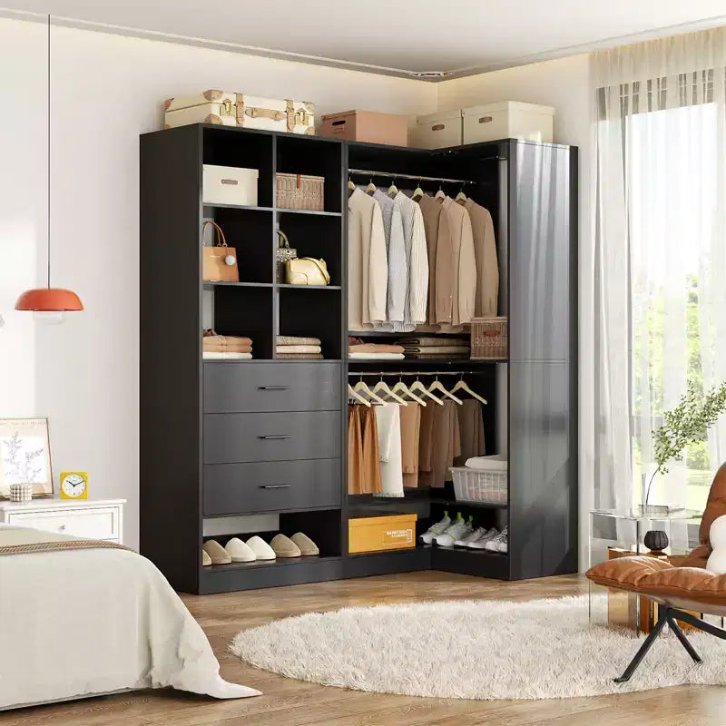 Besiost Lot de 2 systèmes de rangement de placard autoportants avec 4 tiroirs, organisateur de dressing avec tringle à vêtements
