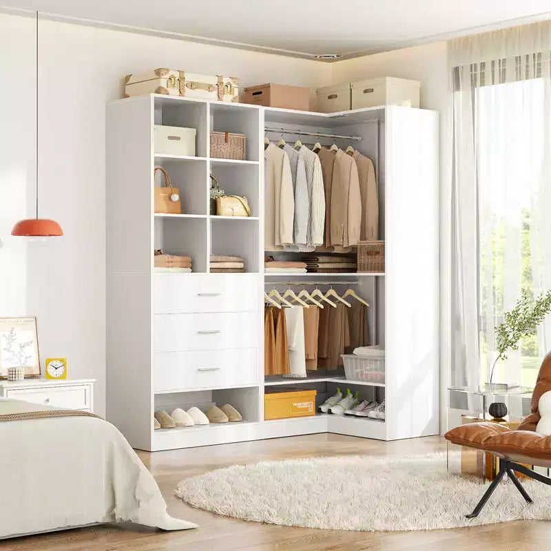 Besiost Lot de 2 systèmes de rangement de placard autoportants avec 4 tiroirs, organisateur de dressing avec tringle à vêtements