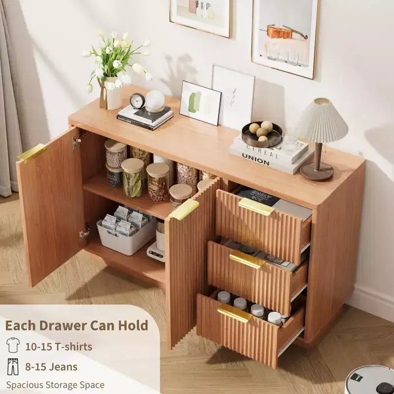 Bahut moderne de 120 cm avec rangement, armoire de cuisine compacte en bois avec 3 tiroirs et étagère, table de buffet pour salle à manger ou salon
