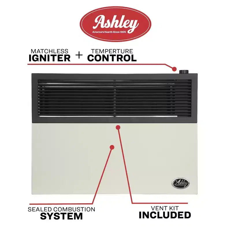 Chauffage mural au propane à évacuation directe Ashley Hearth 25 000 BTU, modèle DVAG30L, crème