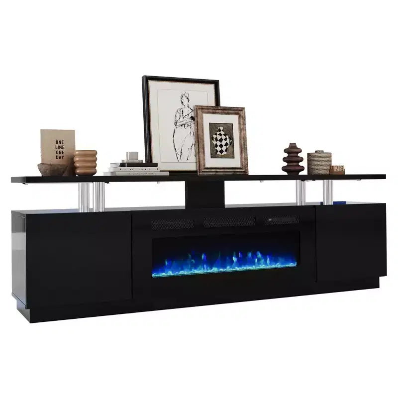 Meuble TV avec cheminée de 70 po et foyer de 36 po, centre de divertissement, console TV à 2 niveaux avec armoire de rangement, radiateur à foyer électrique