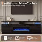 Meuble TV avec cheminée de 70 po et foyer de 36 po, centre de divertissement, console TV à 2 niveaux avec armoire de rangement, radiateur à foyer électrique