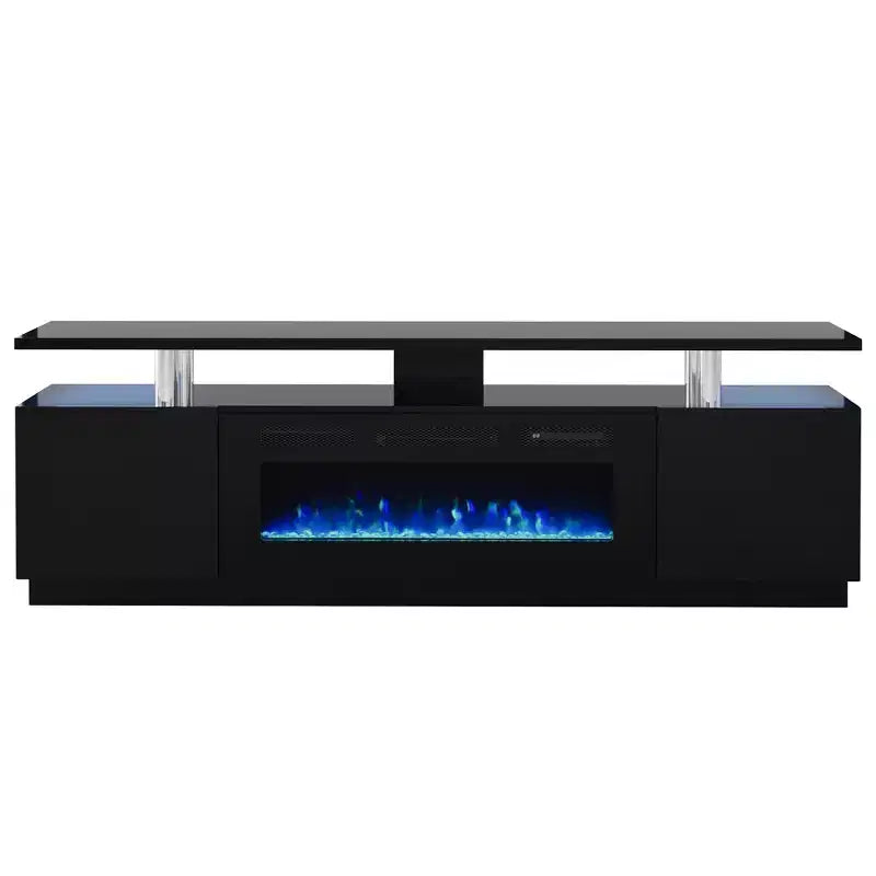 70'' Fireplace TV Stand with 36'' Firplace, Entertainment Center, 2 Tier TV Console Cabinet with Storage Cabinet, Electric Fireplace Heater