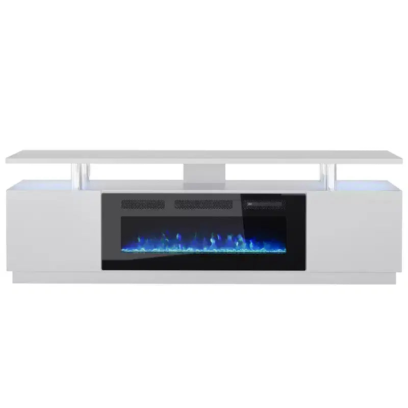 Meuble TV avec cheminée de 70 po et foyer de 36 po, centre de divertissement, console TV à 2 niveaux avec armoire de rangement, radiateur à foyer électrique