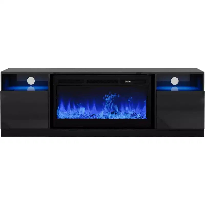 70 Inch Fireplace TV Stand with 36 Electric Fireplace,12 Colors,62-82F Adjustable Temperature,High Gloss Entertainment Center for TVs Up to 80