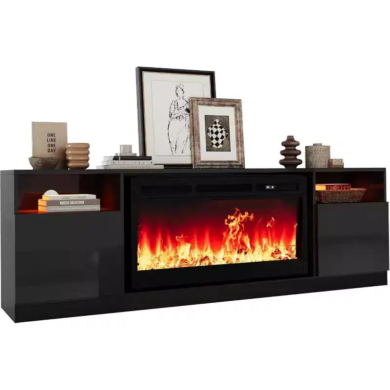 Meuble TV avec cheminée électrique 36 pouces pour téléviseur 70 pouces, 12 couleurs, température réglable 62-82°F, centre de divertissement brillant pour téléviseurs jusqu'à 80 pouces