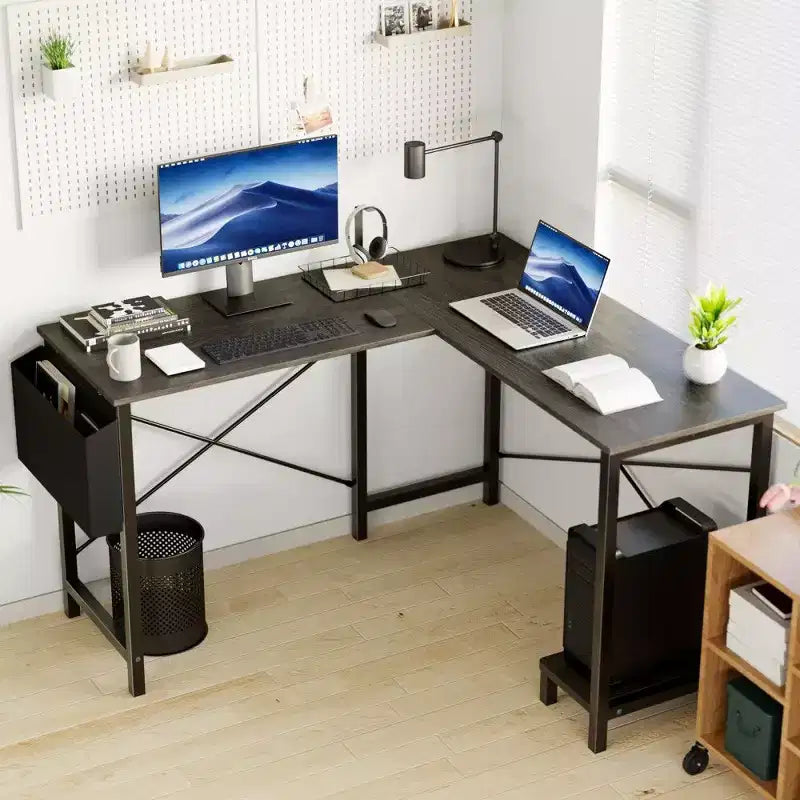 Bureau d'angle en forme de L TUYOHW pour le jeu et le bureau, bureau de jeu d'angle de 127 cm avec support CPU et poche latérale, poste de travail de bureau à domicile