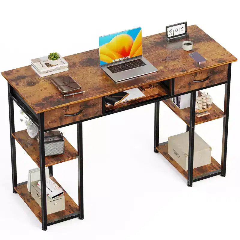 TUYOHW 48 Bureau d'ordinateur avec 2 tiroirs, bureau d'écriture avec étagères ouvertes pour coiffeuse, bureau d'étude, bureau de jeu pour bureau à domicile, dortoir