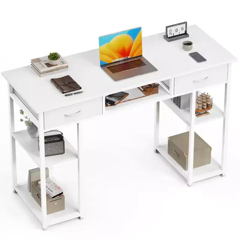 TUYOHW 48 Bureau d'ordinateur avec 2 tiroirs, bureau d'écriture avec étagères ouvertes pour coiffeuse, bureau d'étude, bureau de jeu pour bureau à domicile, dortoir