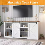 Meubles TV de style rustique pour téléviseurs de 80 pouces, centre de divertissement en bois rustique avec étagères réglables et porte coulissante de grange, table console TV avec rangement ouvert