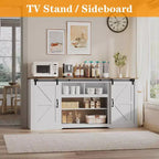 Meubles TV de style rustique pour téléviseurs de 80 pouces, centre de divertissement en bois rustique avec étagères réglables et porte coulissante de grange, table console TV avec rangement ouvert