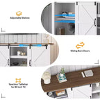 Meubles TV de style rustique pour téléviseurs de 80 pouces, centre de divertissement en bois rustique avec étagères réglables et porte coulissante de grange, table console TV avec rangement ouvert