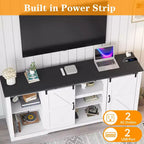 Meubles TV de style rustique pour téléviseurs de 80 pouces, centre de divertissement en bois rustique avec étagères réglables et porte coulissante de grange, table console TV avec rangement ouvert