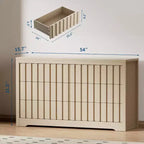 Commode Acekool à 6 tiroirs, Armoire de rangement moderne en bois pour chambre à coucher, salon, finition naturelle, 137 cm