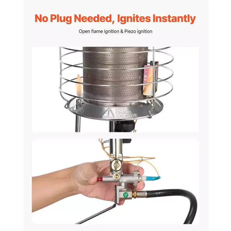 Chauffage d'appoint au propane pour bouteille de gaz VEVOR, chauffage infrarouge rapide 42 000 BTU, radiant à 360 degrés, réglage de température en continu, argent
