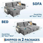 Canapé-lit de 84 pouces, canapé d'angle en L, canapé-lit convertible avec rangement, station de recharge, lumières LED, canapé sectionnel moderne pour chambre.