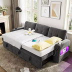 Canapé-lit de 84 pouces, canapé d'angle en L, canapé-lit convertible avec rangement, station de recharge, lumières LED, canapé sectionnel moderne pour chambre.