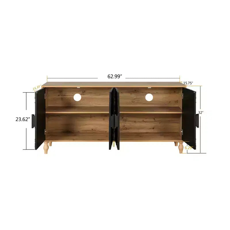 Buffet de salle à manger, Meuble bas en bois avec porte sculptée de fleurs, Poignée en métal, Buffet autoportant