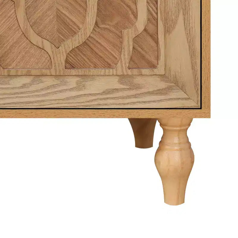 Buffet de salle à manger, Meuble bas en bois avec porte sculptée de fleurs, Poignée en métal, Buffet autoportant
