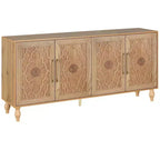Buffet de salle à manger, Meuble bas en bois avec porte sculptée de fleurs, Poignée en métal, Buffet autoportant