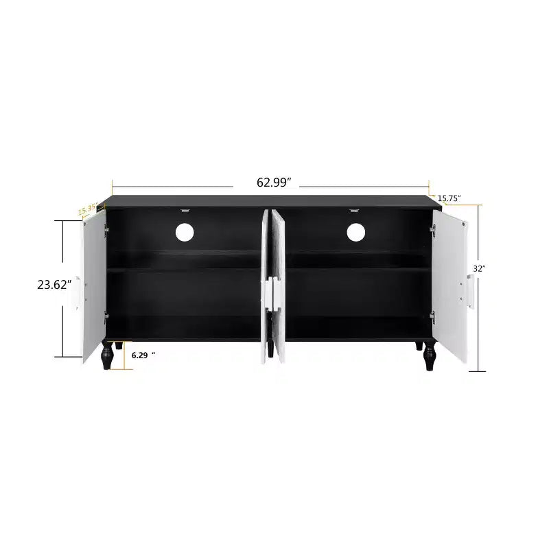 Buffet de salle à manger, Meuble bas en bois avec porte sculptée de fleurs, Poignée en métal, Buffet autoportant