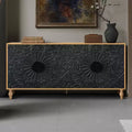 Buffet de salle à manger, Meuble bas en bois avec porte sculptée de fleurs, Poignée en métal, Buffet autoportant