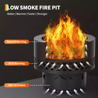 Brasero à bois sans fumée avec table - Bac à cendres amovible et sac de rangement inclus - Foyer extérieur pour terrasse, camping, feu de camp et barbecue dans le jardin