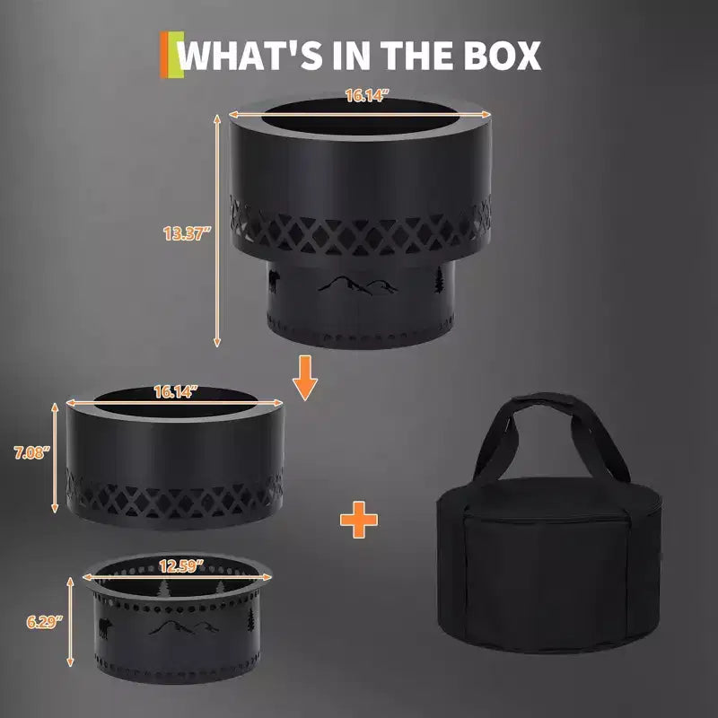 Brasero à bois sans fumée avec table - Bac à cendres amovible et sac de rangement inclus - Foyer extérieur pour terrasse, camping, feu de camp et barbecue dans le jardin
