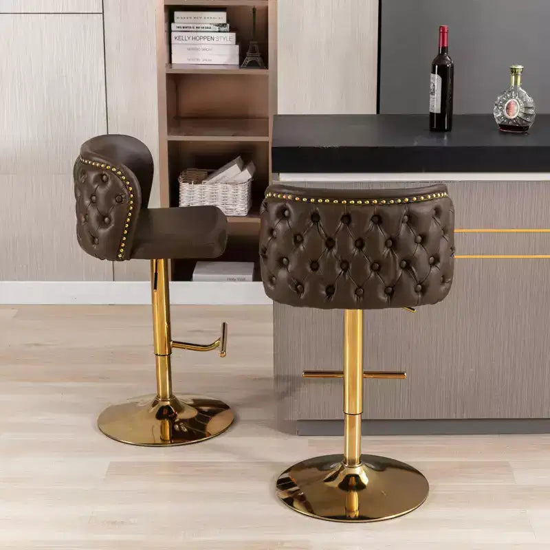 TUYOHW Lot de 2 tabourets de bar pivotants à hauteur de comptoir, chaises de bar en cuir PU avec dossier touffeté, chaises de salle à manger réglables en hauteur pour cuisine, bar à domicile