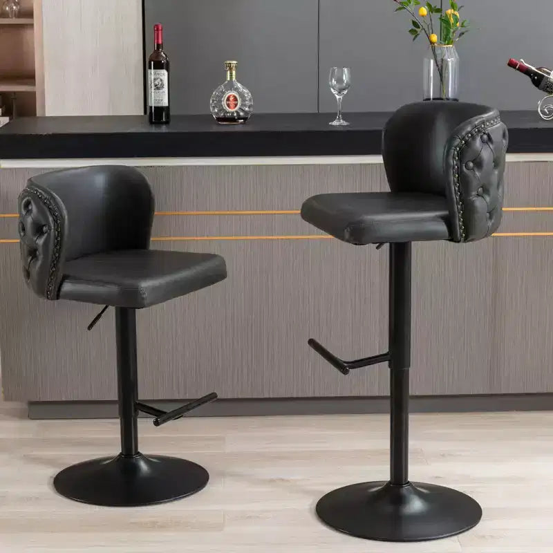 TUYOHW Swivel Counter Height Bar Stools Set of 2,PU Leather Bar Chairs with Tufted Back,Adjusatble Height Dining Chairs for Kitchen,Home Bar